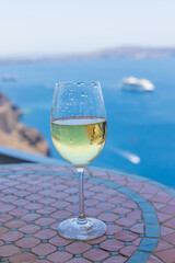 Wine on the seashore. Selective focus.