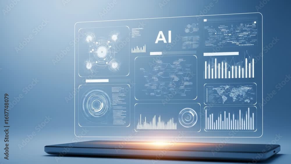 Aufkleber transparent holographic screen displaying ai data and analytics, a glowing concept of future technol
