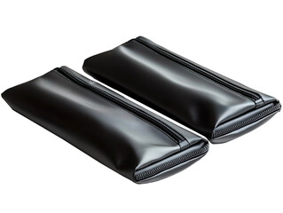 Sleek Black Pouches With Zipper For Accessories Isolated On Transparent Background