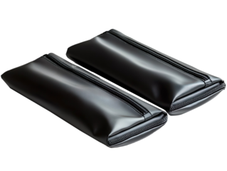 Sleek Black Pouches With Zipper For Accessories Isolated On Transparent Background