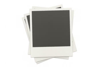 Vintage-style blank instant photo frames layering together, evoking retro photography aesthetic with space for personalized memory snapshots