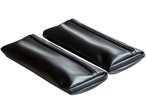 Sleek Black Pouches With Zipper For Accessories Isolated On Transparent Background