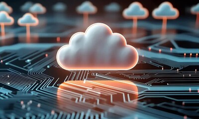 
3D cloud with a digital circuit background, data center, and cloud technology concept.

 - Powered by Adobe