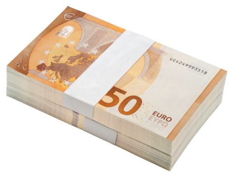 50 euro banknotes isolated on white, 50 euro banknotes isolated on white background With clipping path PNG File.