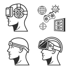 Virtual Reality Technology and Gaming Icons.