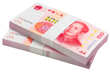 China 100 yuan banknotes isolated on white, 100 yuan won banknotes isolated on white background With clipping path  PNG File.