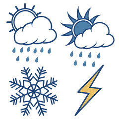 Weather Icons Collection Sun Rain Snow Lightning.