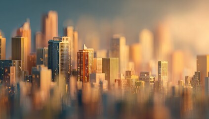 Fototapeta premium Sunlit cityscape, shallow depth of field, warm tones