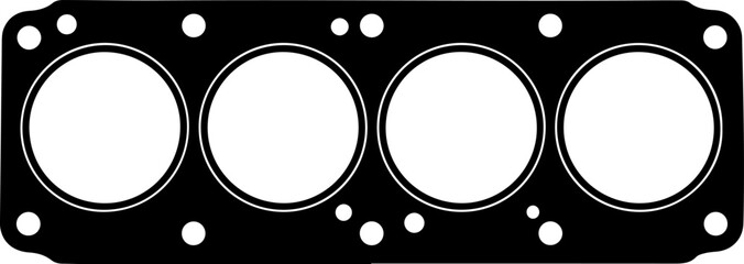 Vector art of black illustration of an engine cylinder head gasket isolated on white background