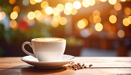 Obraz premium Aromatic Latte: Warmth and Comfort in a Cozy Cafe