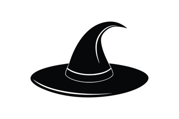 Silhouette design illustration of a classic pointed witch hat with a wide brim.eps