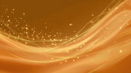 Abstract golden wave background with subtle glowing particles and soft light streaks creating a luxurious and elegant feel