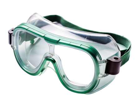 Clear safety goggles for eye protection, isolated on transparent background