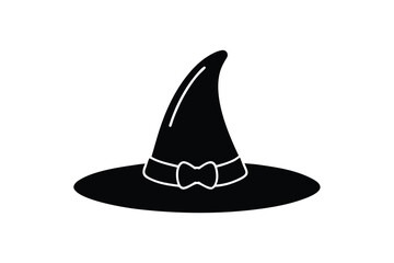 Silhouette design illustration of a cute witch hat with a ribbon bow.eps