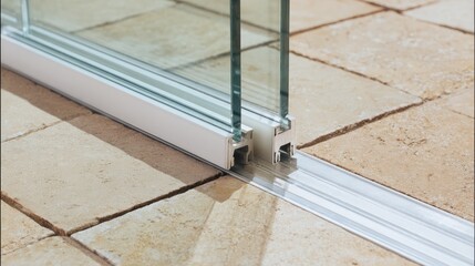 Obraz premium Close-up of a -rail aluminum track with smooth-sliding divider doors