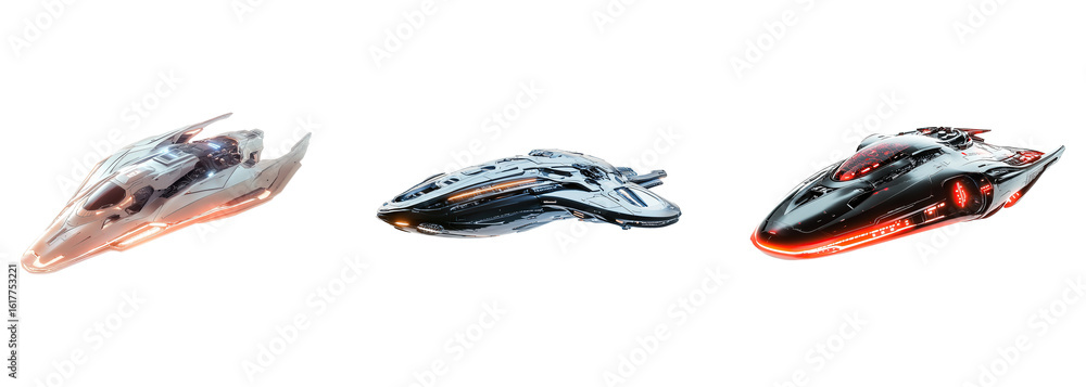 Poster artistic rendering of a collection of futuristic ufos isolated on a transparent background. png