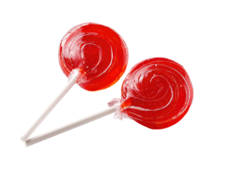Two red swirl lollipops on white sticks