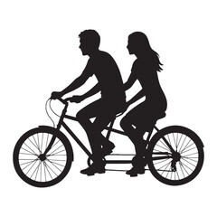 Silhouetted Couple Enjoying a Tandem Bicycle Ride in Black and White