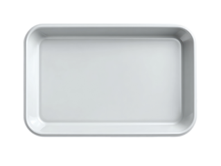 Empty, light gray rectangular food tray