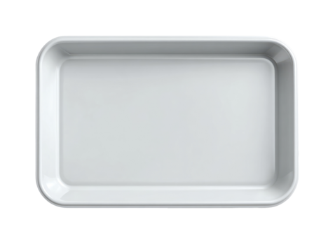 Empty, light gray rectangular food tray