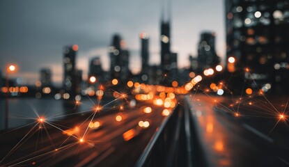 City lights blur, connecting lines