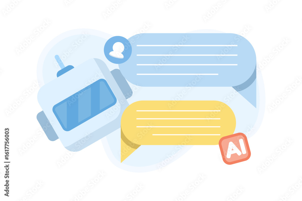 Poster artificial intelligence concept. communicating with an ai chatbot. chatbot user interface and digita