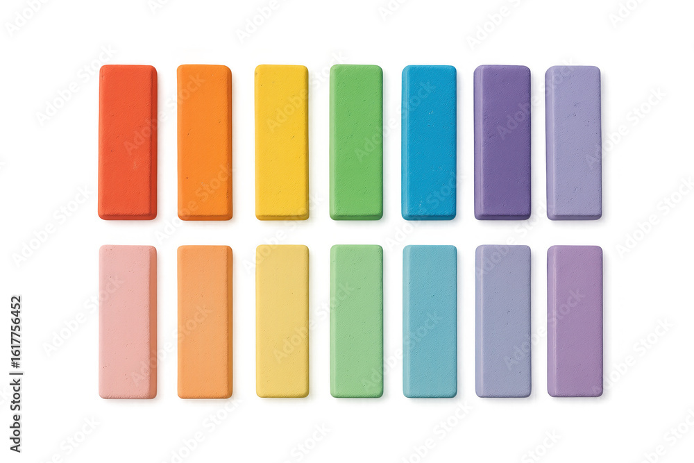 Poster rainbow gradient chalk pastels displaying smooth color transition from warm to cool tones, isolated 