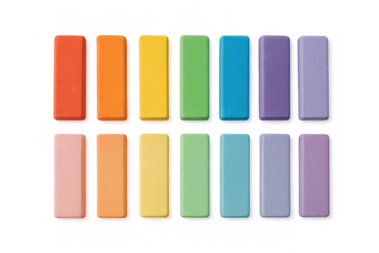 Rainbow gradient chalk pastels displaying smooth color transition from warm to cool tones, isolated vector graphic design element