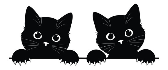 Vector illustration of two cute black kittens isolated on white background