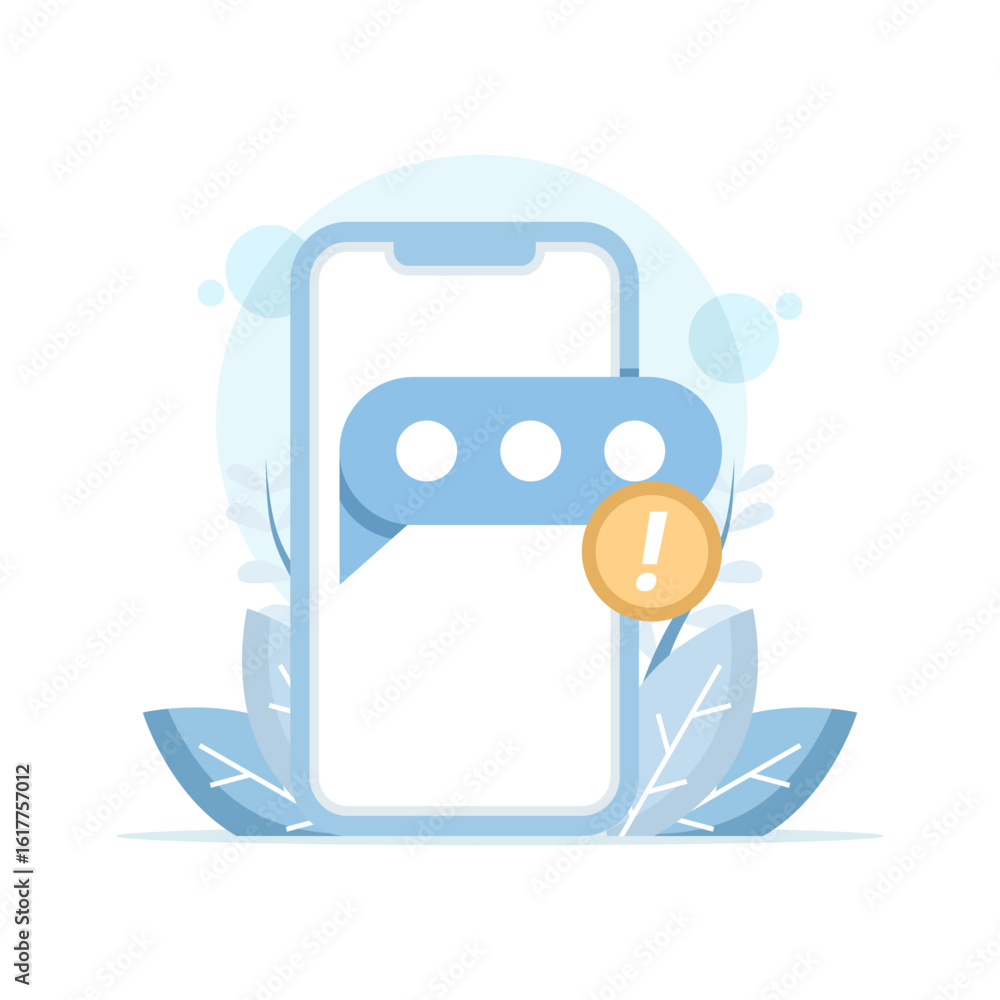 Poster flat style mobile notification icon. new message notification on mobile phone. smartphone screen wit