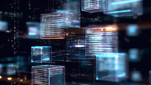 A digital background featuring an array of code and data visualizations, representing the advanced technology behind software development. 