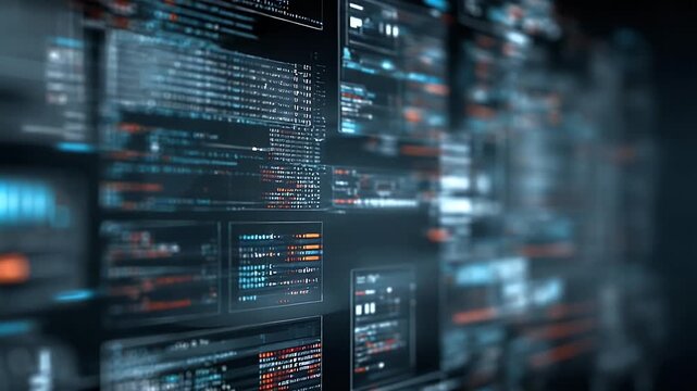 A digital background featuring an array of code and data visualizations, representing the advanced technology behind software development. 