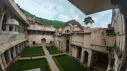Traditional Fort Courtyard with Garden Landscape in Taragarh, Bundi, Rajasthan