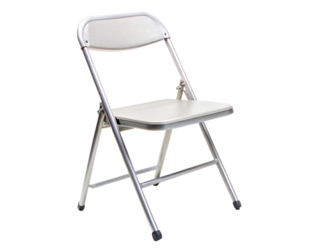 Silver folding chair with white seat, isolated on transparent background