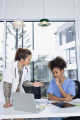 female doctor working  together clipboard in hospital, healthcare and medicine concept.