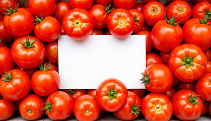 Ripe red tomatoes arranged with a blank label for copy space