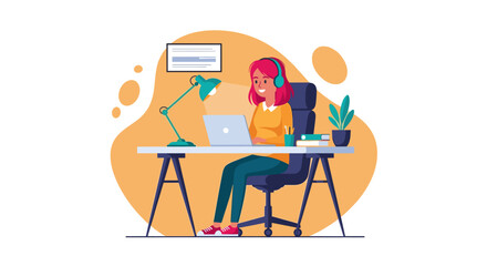 Young woman working from home on laptop, perfect for blog, website or social media.