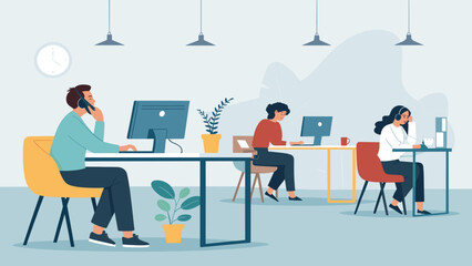 Modern office workers collaborating, perfect for website banners or business brochures.