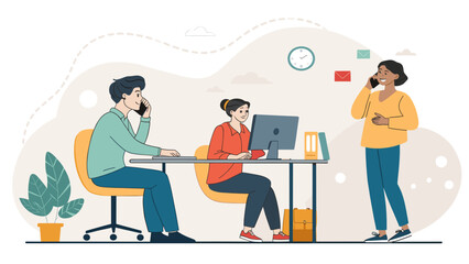 Diverse team collaborating in a modern office, perfect for website banners or marketing materials.