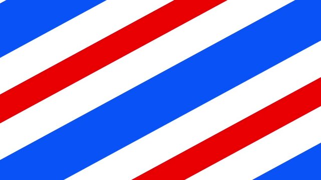 Red, white, and blue barber pole looping animation. Seamless diagonal stripes create a classic, clean background.