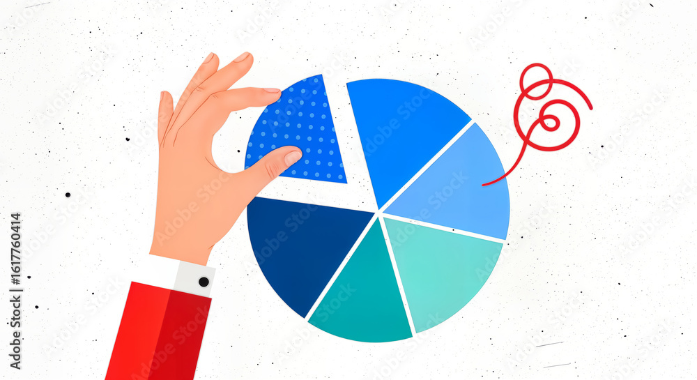 Poster a hand is shown taking a slice from a colorful pie chart, symbolizing data analysis and business str