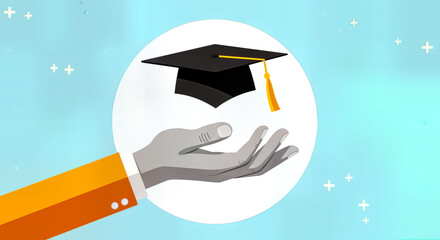 A hand holds a graduation cap, symbolizing educational achievement and support for academic success