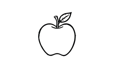 Fototapeta premium Simple Vector Line Drawing of an Apple with Leaf – Minimalist Black and White Fruit Illustration for Branding or Healthy Food Concepts