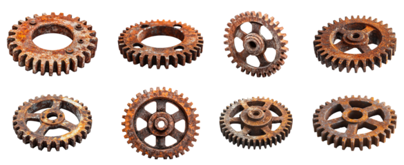 Metal cogwheel set with intricate teeth, perfect for illustrating industrial machinery and mechanical engineering concepts like teamwork and technology isolated on transparent background. PNG