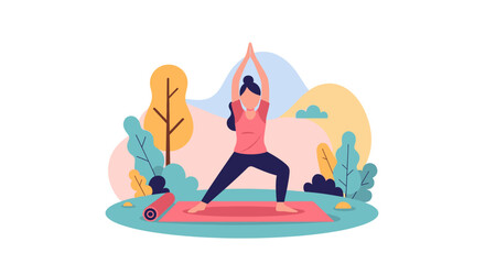 Fototapeta premium Woman practicing yoga outdoors, perfect for wellness websites or brochures.