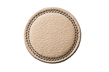 Beige leather coaster, circular, stitched border (1)