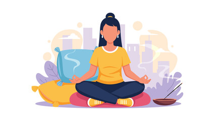 Woman meditating in lotus position, perfect for wellness websites or mindfulness apps.