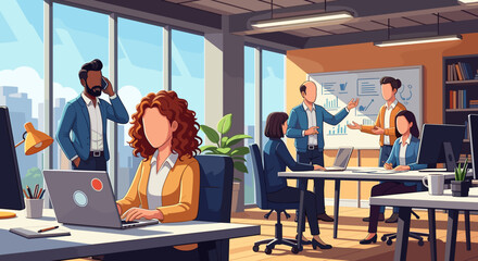 Diverse team collaborating in a modern office, perfect for website banners or presentations.