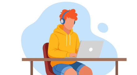 Young man working on laptop, perfect for website banners, blog posts, or educational materials.