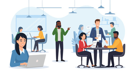Diverse team collaborating in a modern office, ideal for website banners or presentations.